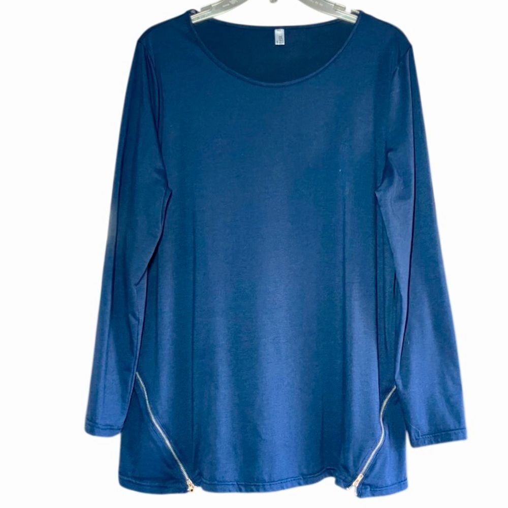 Meaneor Long Sleeve Knit Top with Zipper Detail in Navy Blue Women’s XL